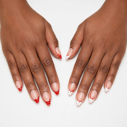 French With a Twist | Rosy Dots French Almond Medium Press on nail