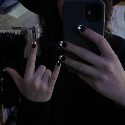 Skull Flare | Crimson Flame Skull Short Square Press-On Nails