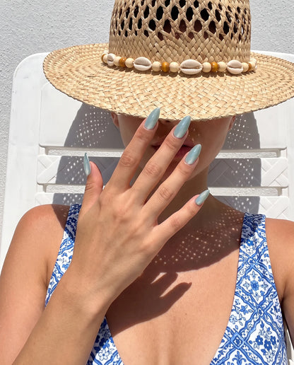 Sea Mist Gloss | Solid Sea Glass Medium Almond Press On Nails