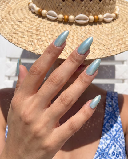 Sea Mist Gloss | Solid Sea Glass Medium Almond Press On Nails