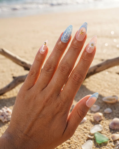 Seafoam Blossom | 3D Floral Lace Medium Almond Press On Nails