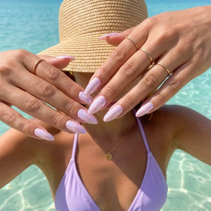 Seaglass Glow | Lavender Iridescent Medium Almond Press On Nails