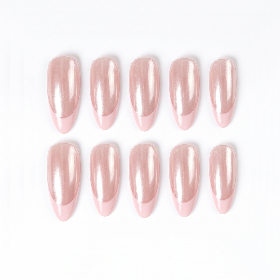 Modern Daily Soft Glow Almond Medium Press on nail - Iridescent French Tip Elegance