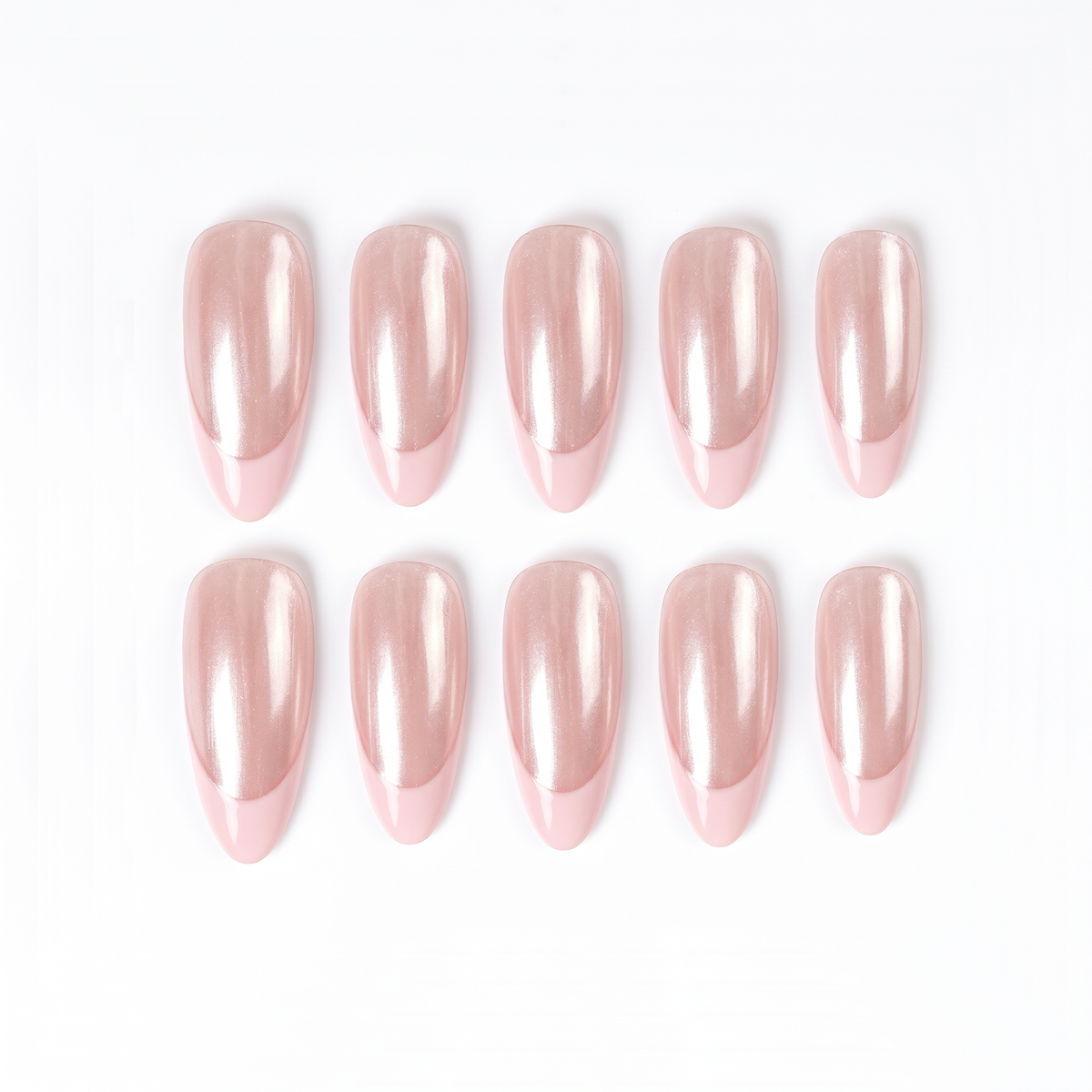 Modern Daily Soft Glow Almond Medium Press on nail - Iridescent French Tip Elegance