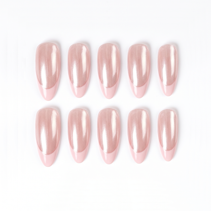 Modern Daily Soft Glow Almond Medium Press on nail - Iridescent French Tip Elegance