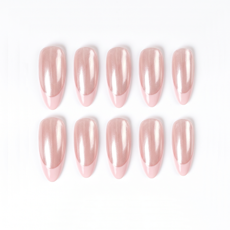 Modern Daily Soft Glow Almond Medium Press on nail - Iridescent French Tip Elegance