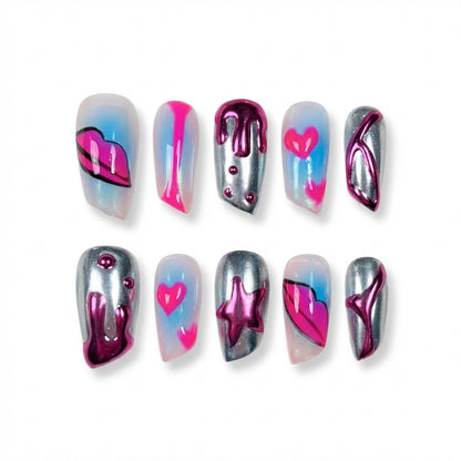 Starlight Lip Crush | Electric Heartbeat Long Special Press-On Nails