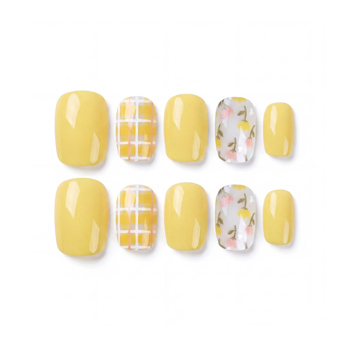 Golden Hour Glow pickleball nails — sunnymatch yellow plaid short square press-ons | GlossyMuse