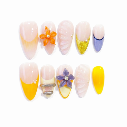 Sunset Spritz Petals | Creamy Petals Almond Long Press-On Nails