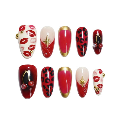 Sunset Lip Lock | Bordeaux Kiss Medium Almond Press-On Nails