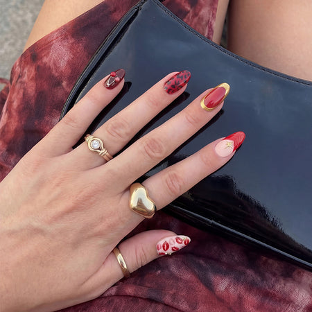 Sunset Lip Lock | Bordeaux Kiss Medium Almond Press-On Nails