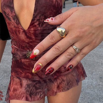 Sunset Lip Lock | Bordeaux Kiss Medium Almond Press-On Nails
