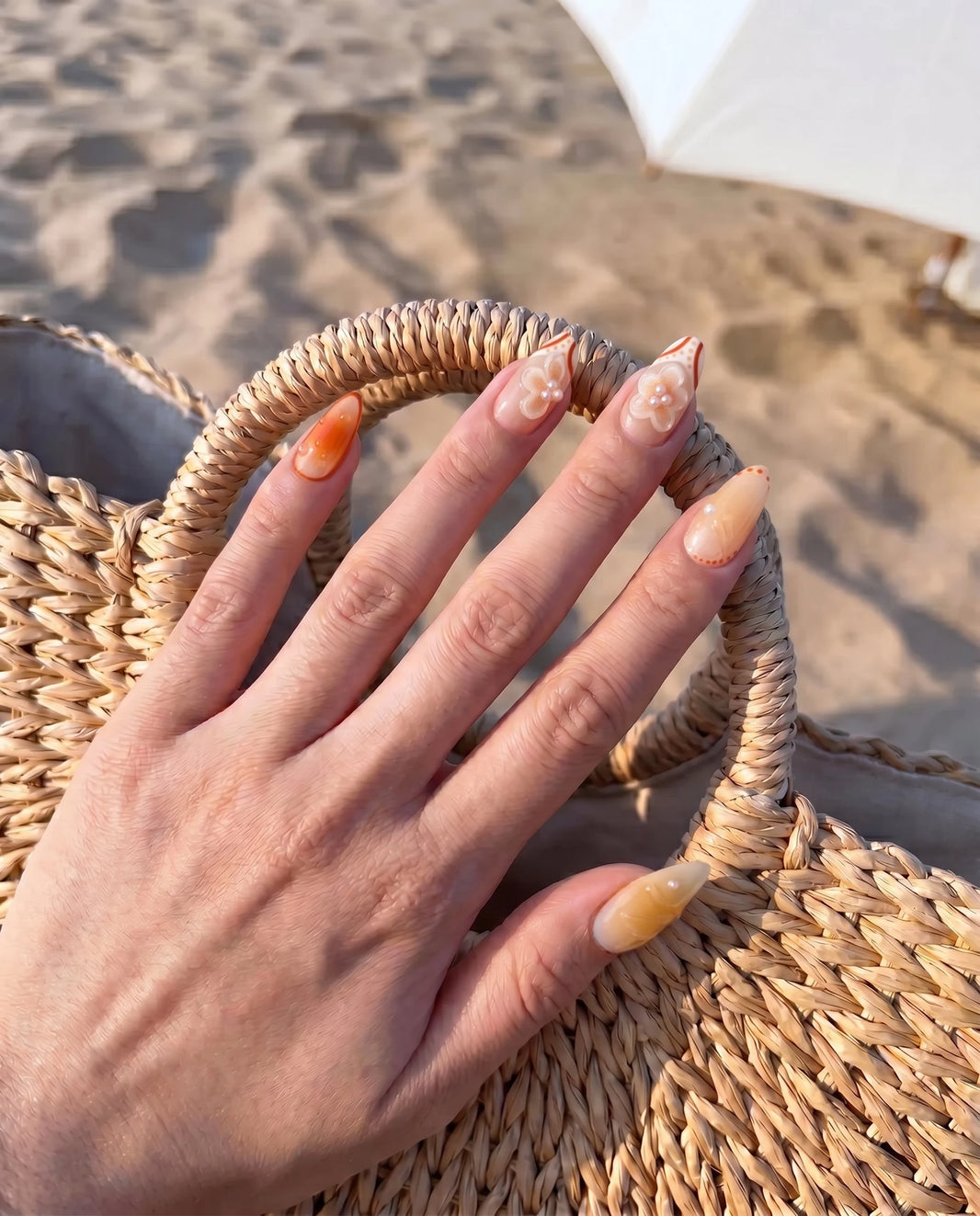 Golden Hour | Sunset Shell Almond Long Press on nail