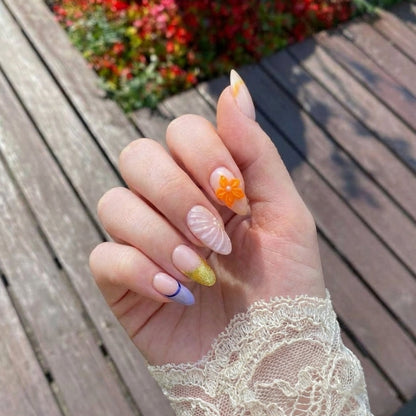 Sunset Spritz Petals | Creamy Petals Almond Long Press-On Nails