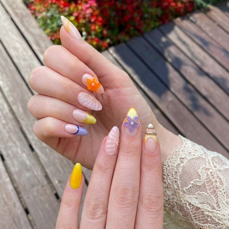 Sunset Spritz Petals | Creamy Petals Almond Long Press-On Nails