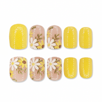 Radiant Rally pickleball press-on nails — sunshine bloom square short, court candy collection | GlossyMuse