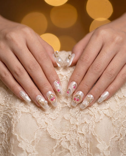 Victorian Spring | Veiled Rose Masque Coffin Medium Press-On Nails