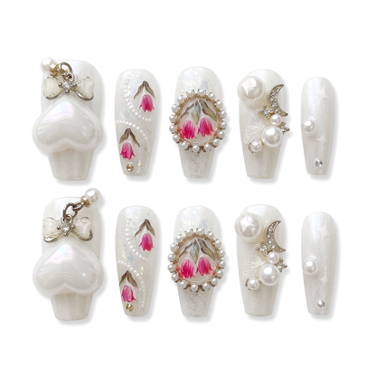 Victorian Spring | Veiled Rose Masque Almond Medium Press on nail