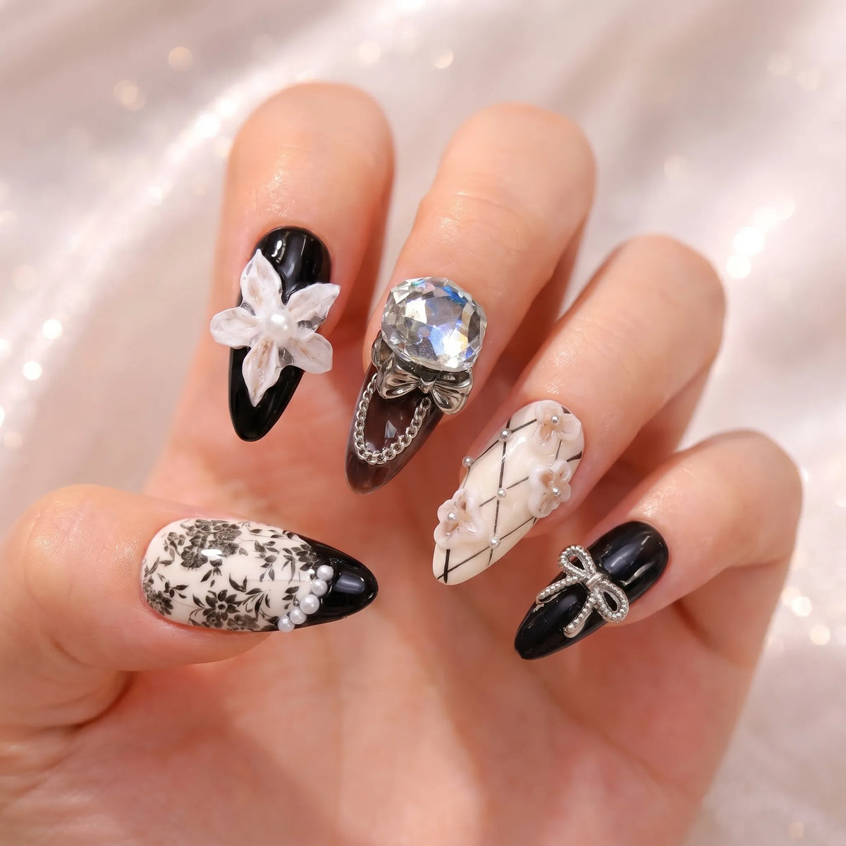 Eclectic Artist  Vintage Masque press-on nails — angle view 7 | GlossyMuse