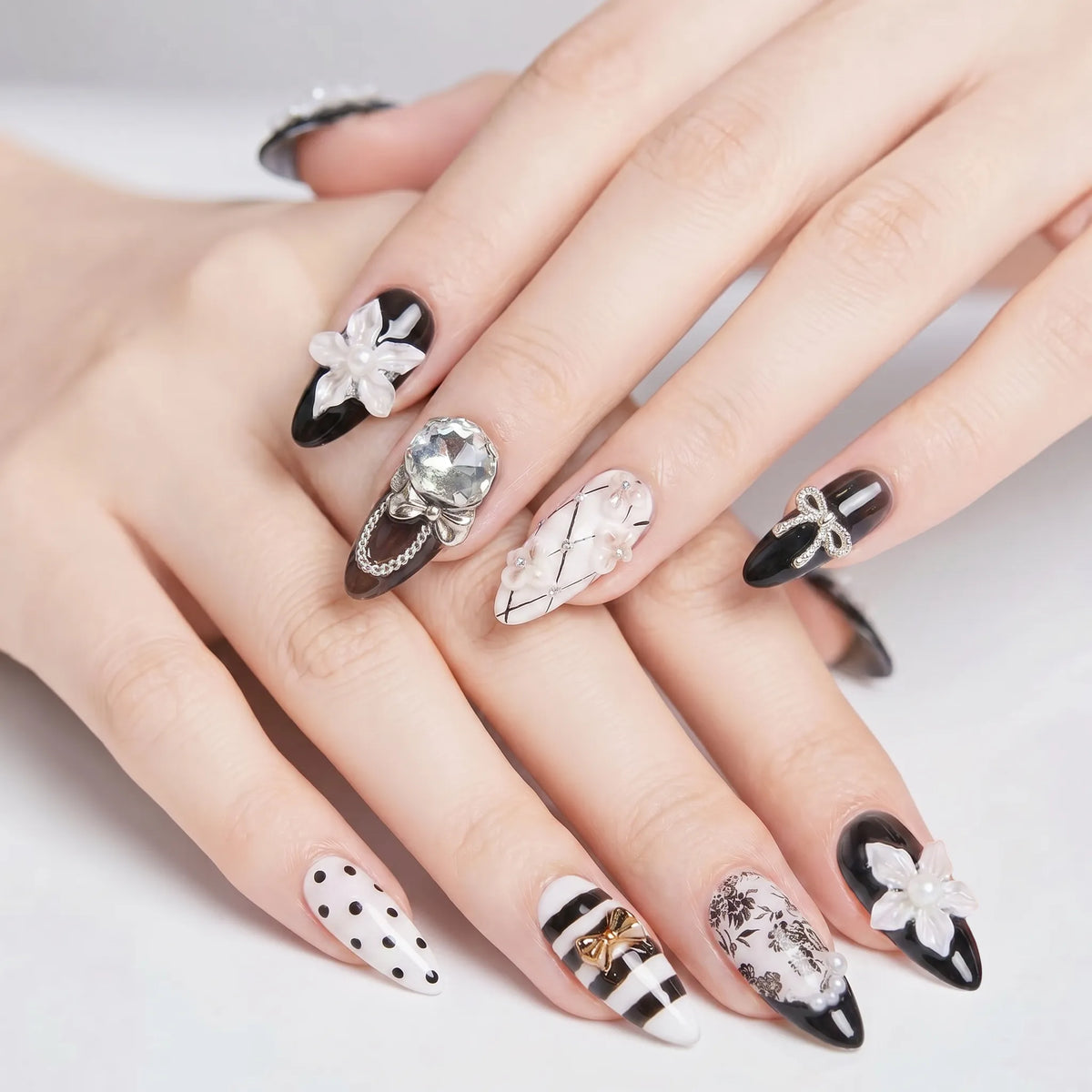 Eclectic Artist  Vintage Masque press-on nails — angle view 6 | GlossyMuse