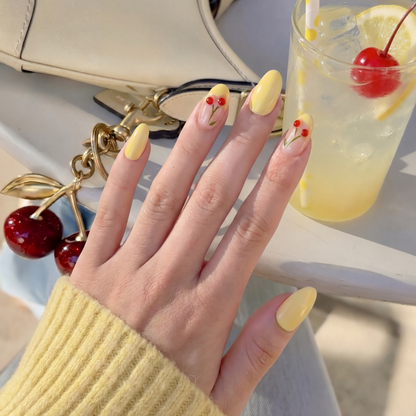 Yellow Cherry Collins | Sunshine Fizz Short Oval Press-On Nails
