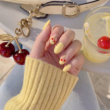 Yellow Cherry Collins | Sunshine Fizz Short Oval Press-On Nails