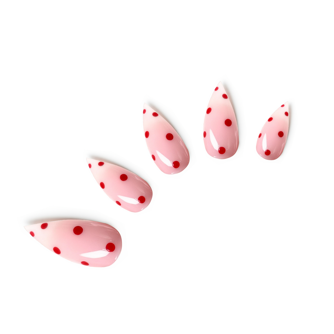 Pinky Red Dot Cat Claw cat-claw medium handcrafted press-on nails — front view | GlossyMuse