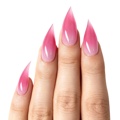 Model wearing Cherry Pink Cat Paw almond press-on nails — lifestyle close-up | GlossyMuse