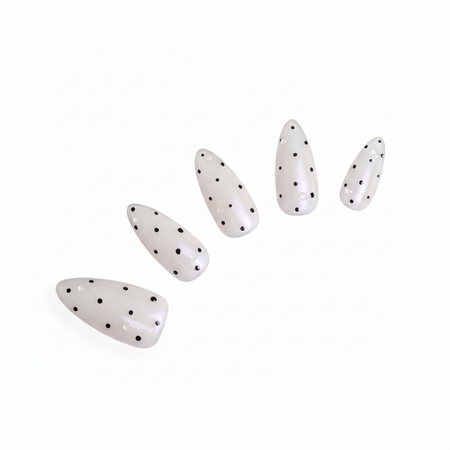 Black & White Dot almond medium handcrafted press-on nails — front view | GlossyMuse