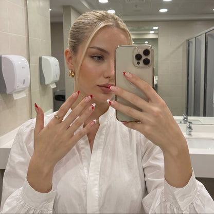 French With a Twist | Rosy Dots French Almond Medium Press on nail
