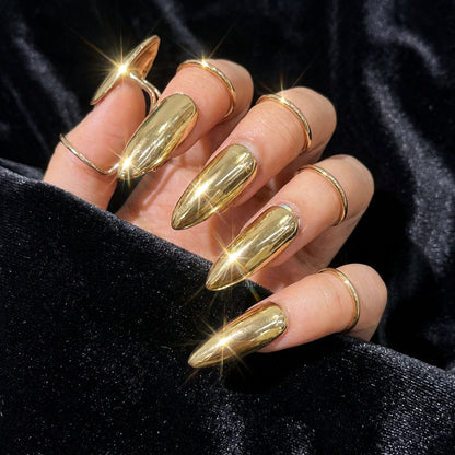 Nails & Nail Ring Bundle: Laser Champagn nail rings on hand — lifestyle | GlossyMuse