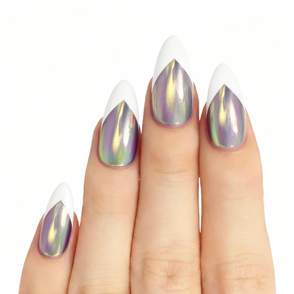 Iridescent Aurora French | Glazy Almond Medium Press on nail
