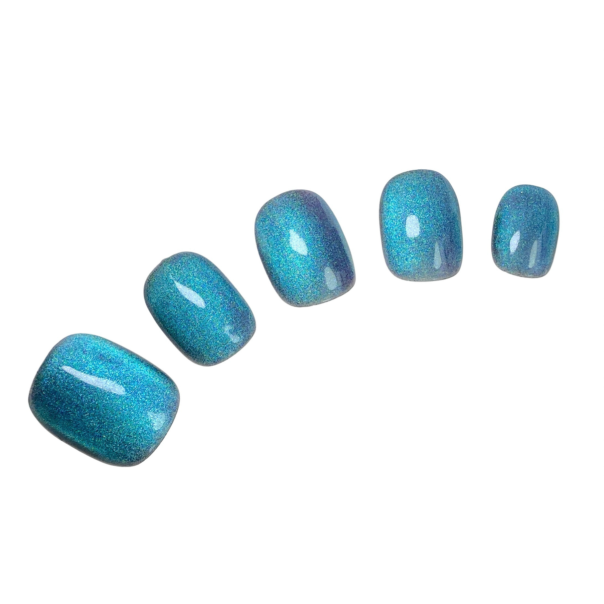 Ocean Cat-Eye Short Round blue press on nails
