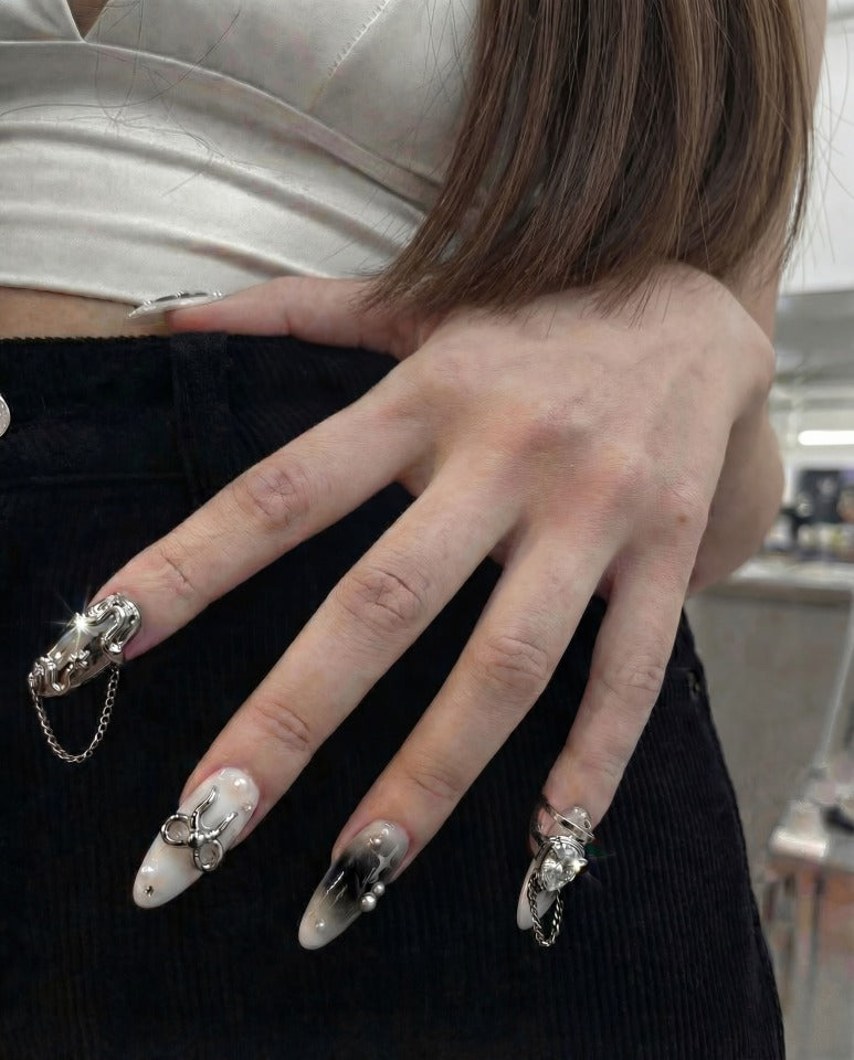 Nails & Nail Ring Bundle: Heavy Metal Pu nail rings on hand — lifestyle | GlossyMuse