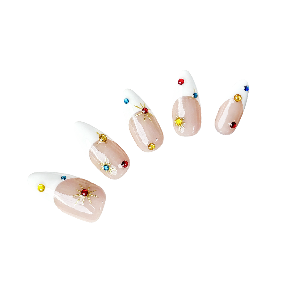 Snowy Aurora Spark | Less-is-more Almond Medium Press on nail