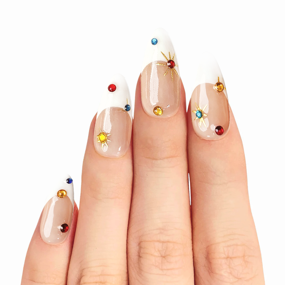 Snowy Aurora Spark | Less-is-more Almond Medium Press on nail