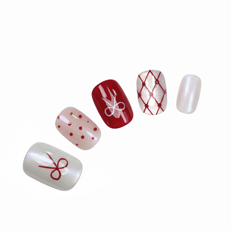 Berry Belted Grid almond medium handcrafted press-on nails — front view | GlossyMuse