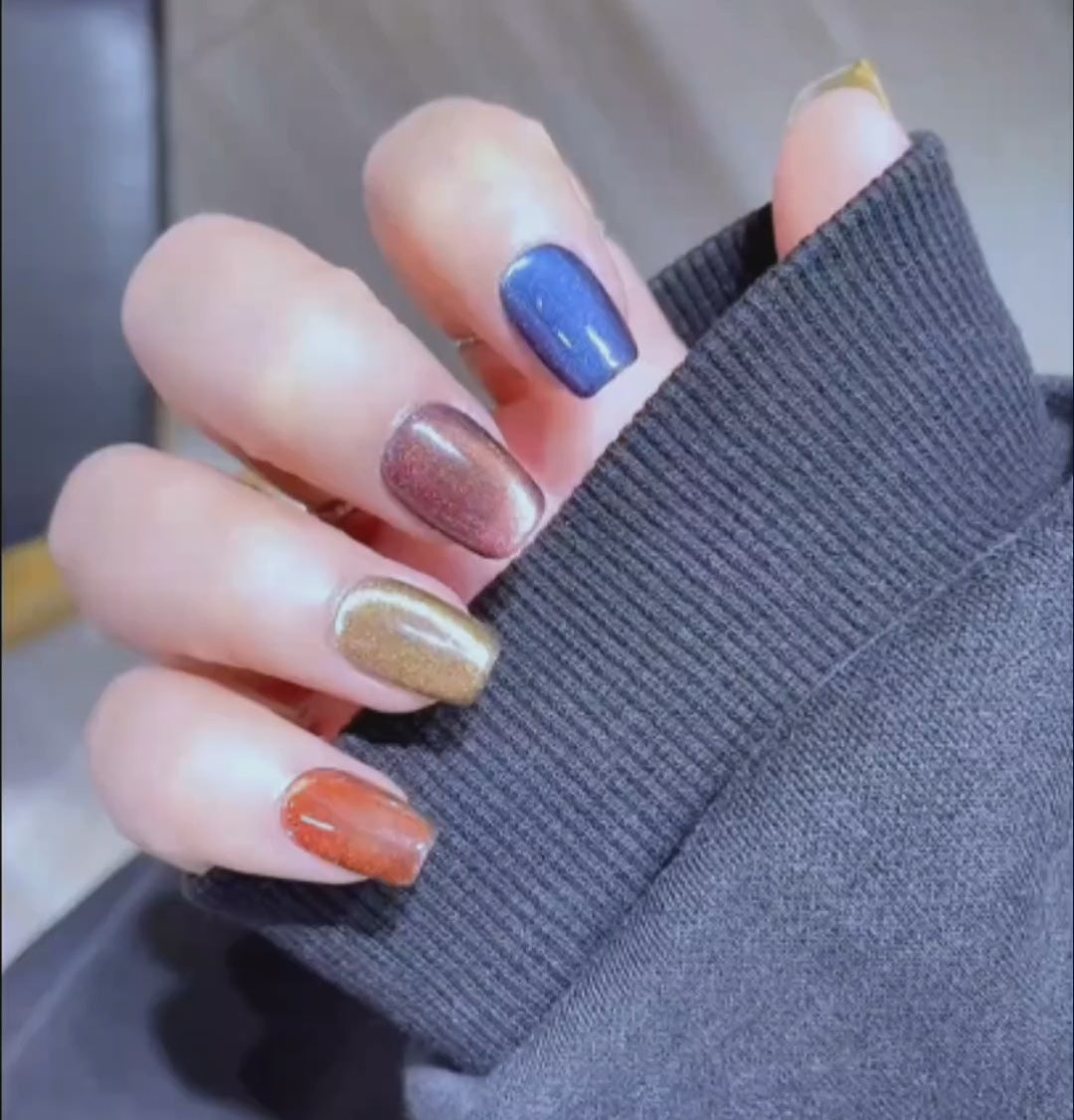 Prism Colorful Cat-Eye Short Square rainbow press on nails