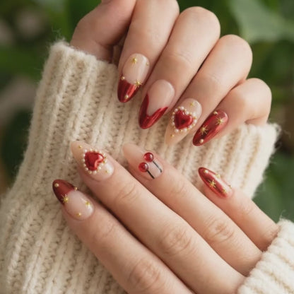 Festival Heartstrings | Cherry Serenade Medium Almond Press-On Nails