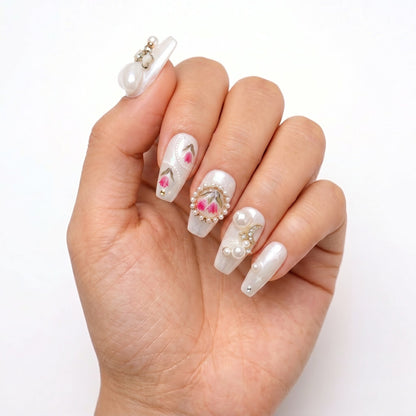 Victorian Spring | Veiled Rose Masque Coffin Medium Press-On Nails